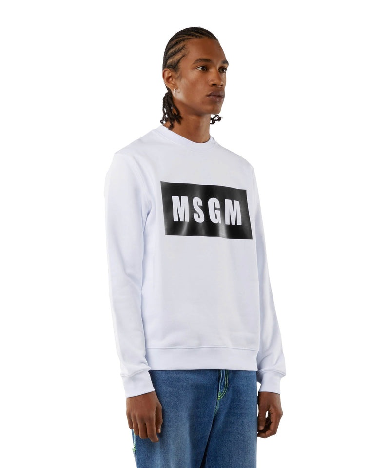 White MSGM Solid Colour Cotton Sweatshirt With A Box Logo | USA_MSGM57505