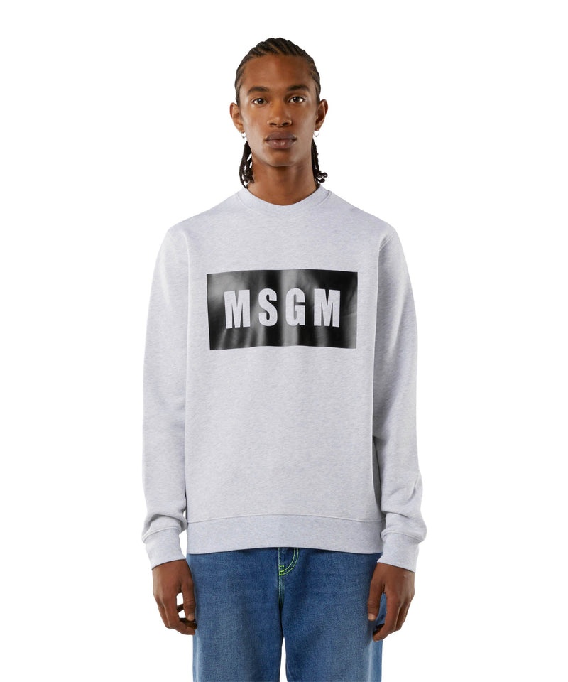 White MSGM Solid Colour Cotton Sweatshirt With A Box Logo | USA_MSGM31268