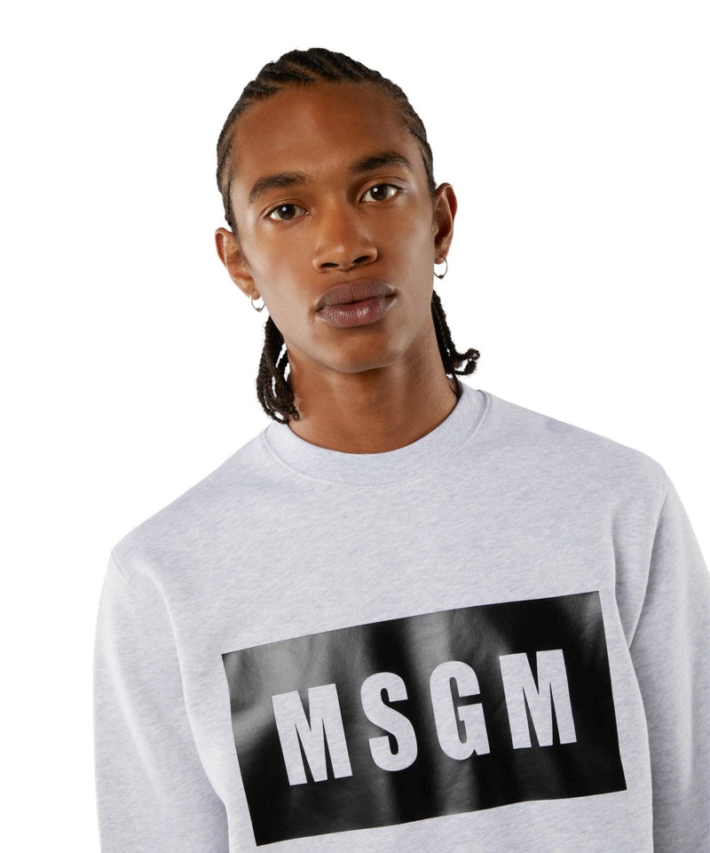 White MSGM Solid Colour Cotton Sweatshirt With A Box Logo | USA_MSGM31268