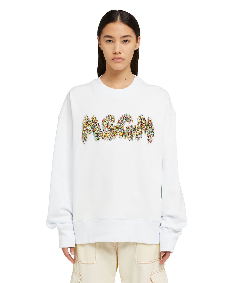 White MSGM Sweathirt With Embroidered Beaded Logo | USA_MSGM52610