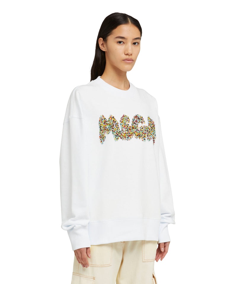 White MSGM Sweathirt With Embroidered Beaded Logo | USA_MSGM52610