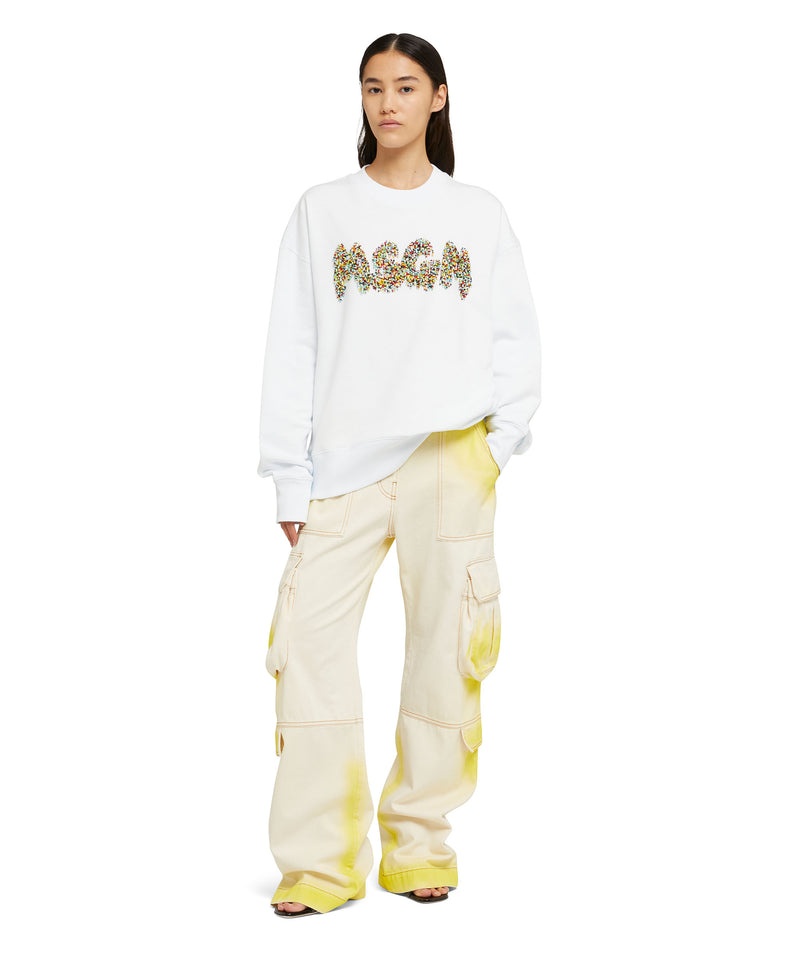 White MSGM Sweathirt With Embroidered Beaded Logo | USA_MSGM52610