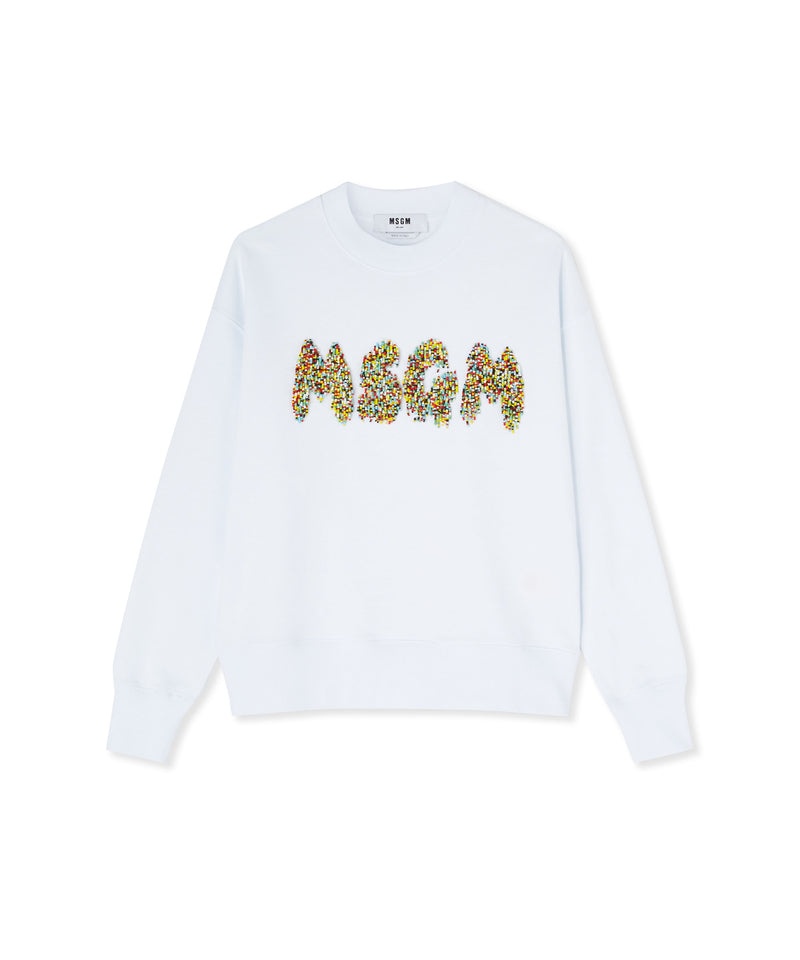 White MSGM Sweathirt With Embroidered Beaded Logo | USA_MSGM52610