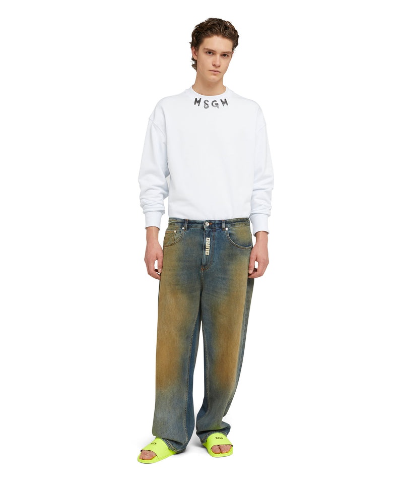 White MSGM Sweatshirt With Brushstroke Logo | USA_MSGM74084