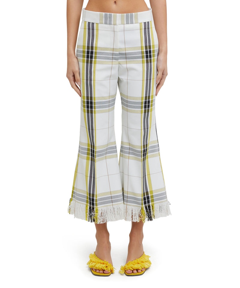 White MSGM Tecno Canvas Check Crop Pants | USA_MSGM49182