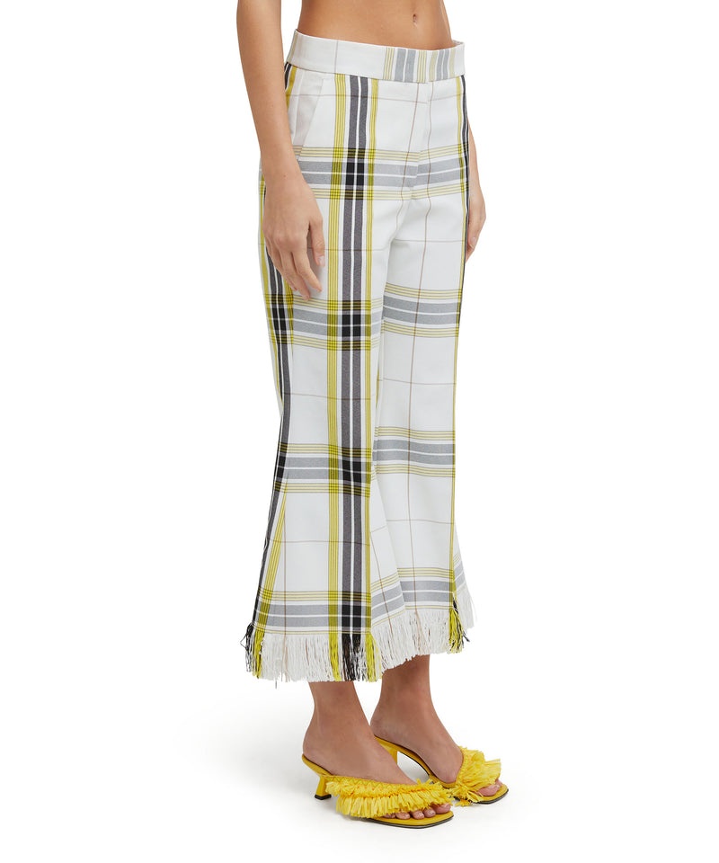 White MSGM Tecno Canvas Check Crop Pants | USA_MSGM49182