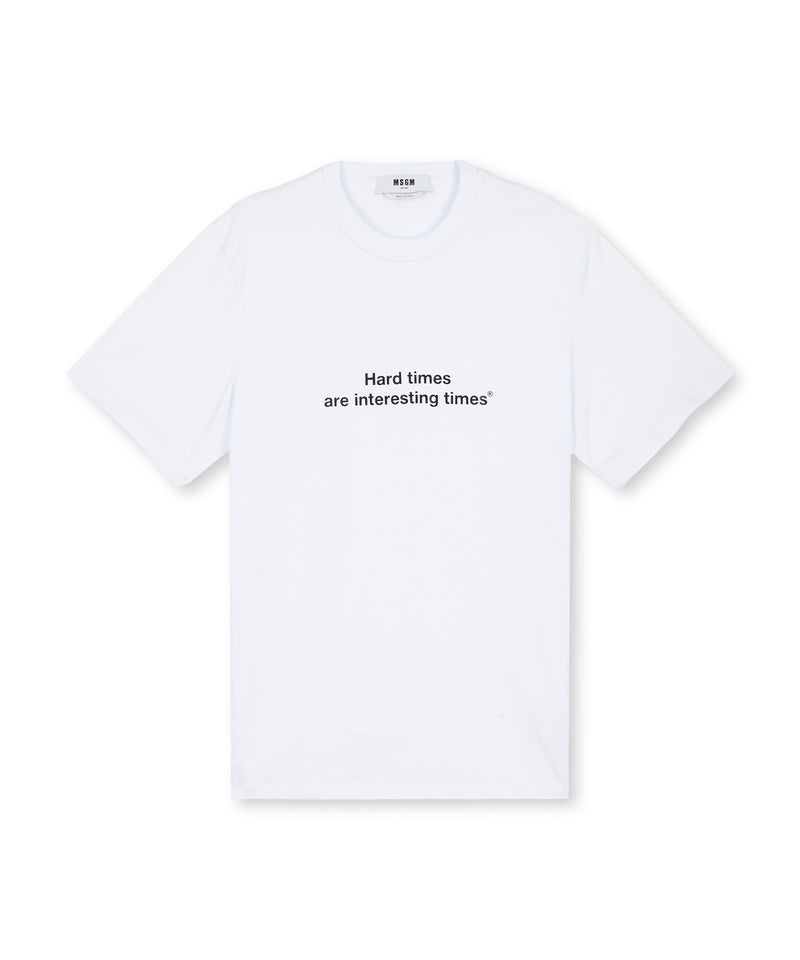 White MSGM T-shirt Quote Hard Times Are Interesting Times | USA_MSGM59479