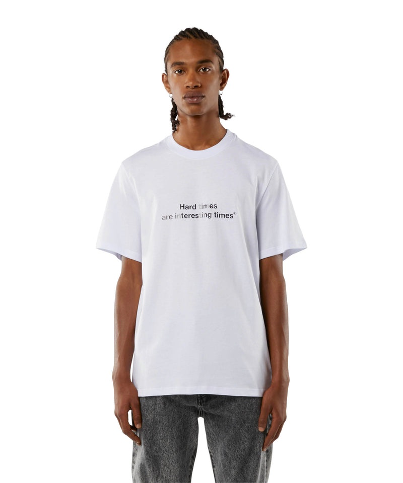 White MSGM T-shirt Quote Hard Times Are Interesting Times | USA_MSGM59479