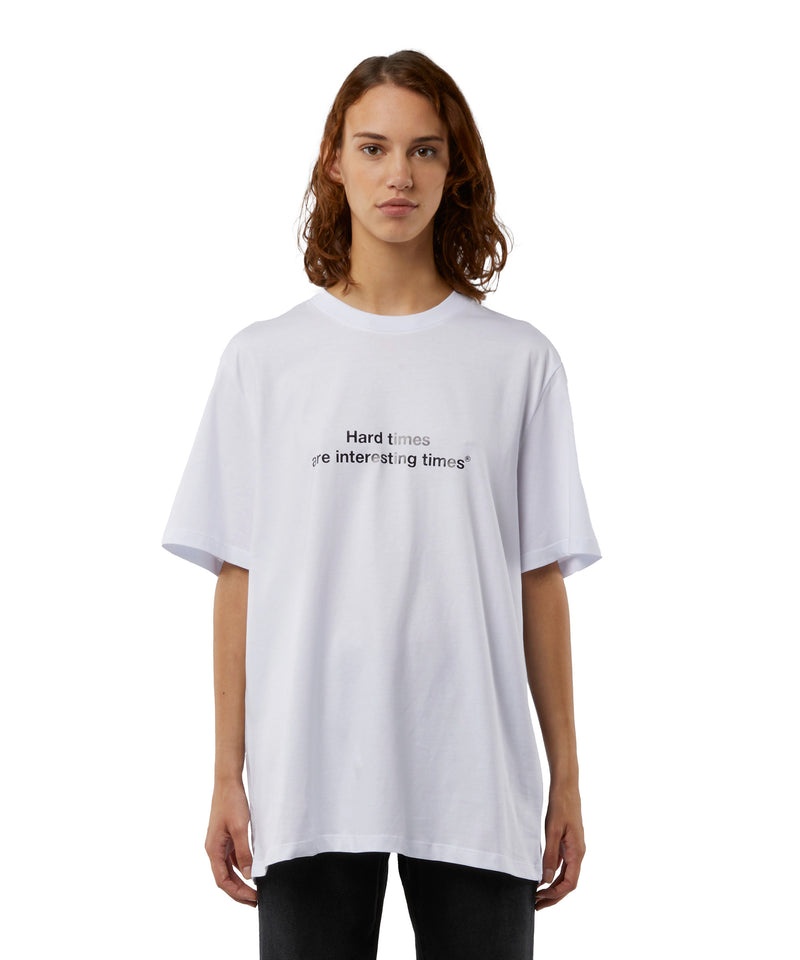 White MSGM T-shirt Quote Hard Times Are Interesting Times | USA_MSGM59479