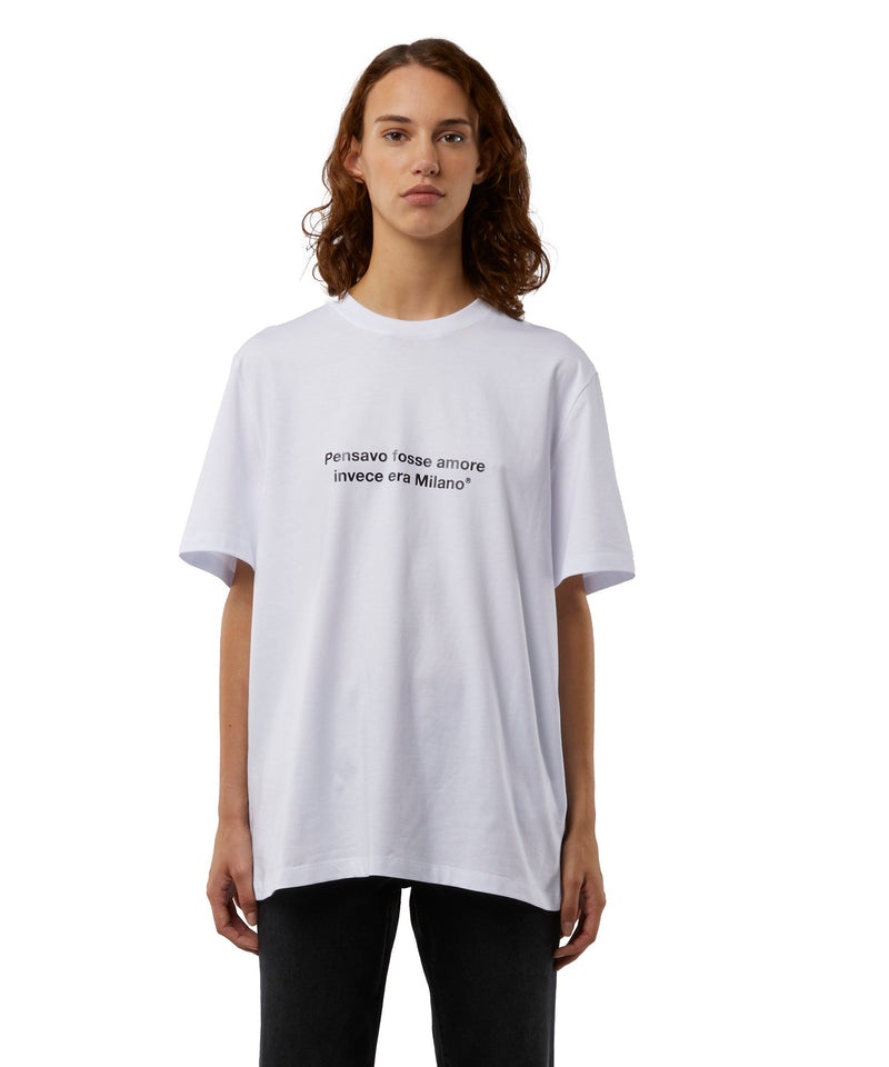 White MSGM T-shirt Quote Pensavo Fosse Amore Invece Era Milano | USA_MSGM82761