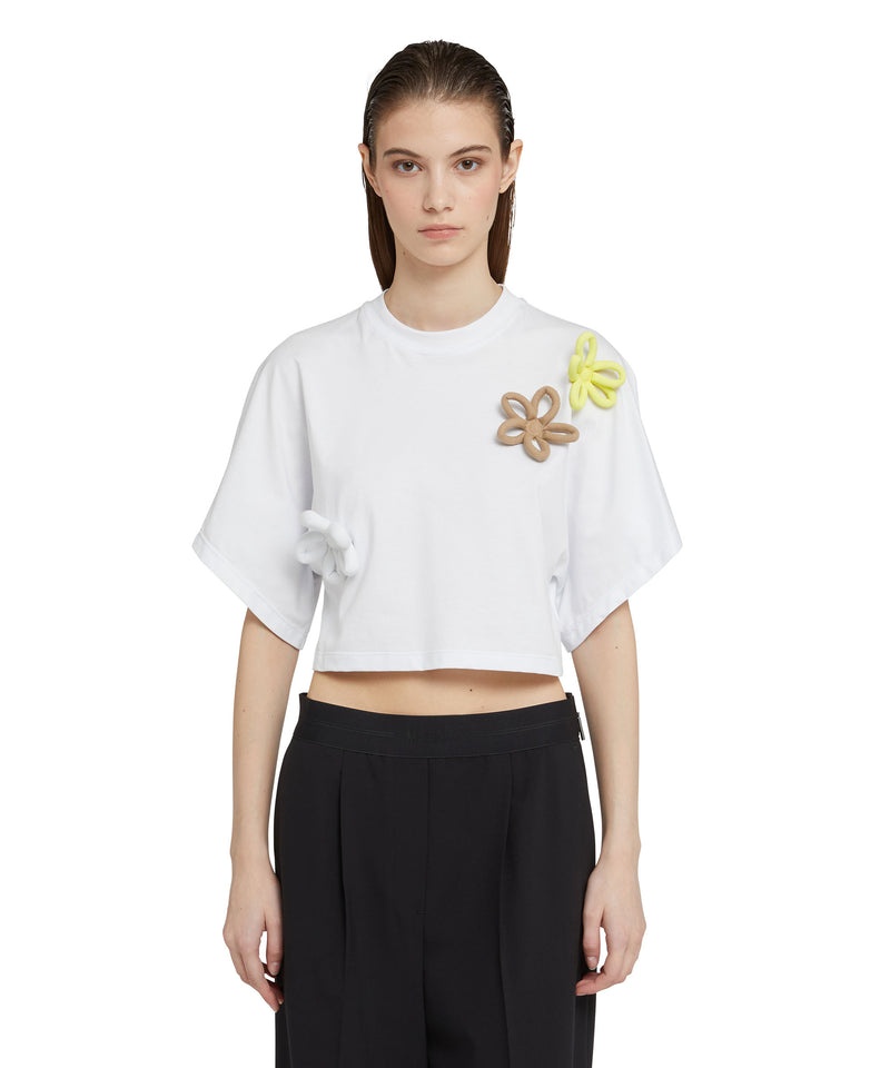 White MSGM T-shirt With Floral Application | USA_MSGM27788