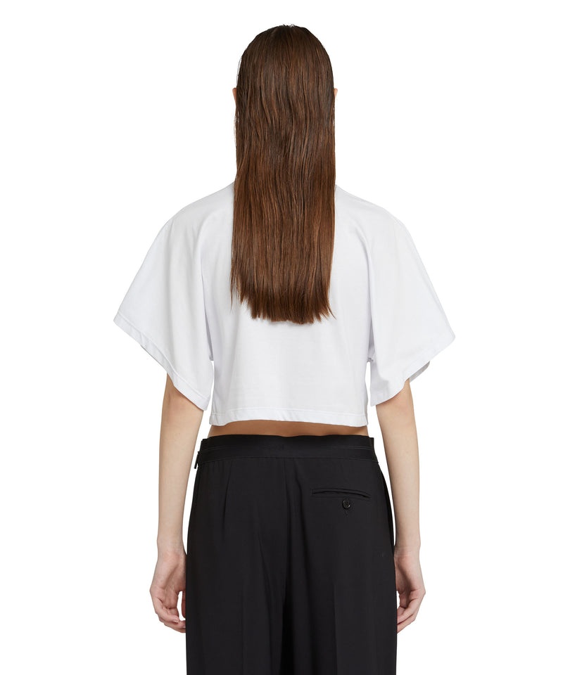 White MSGM T-shirt With Floral Application | USA_MSGM27788