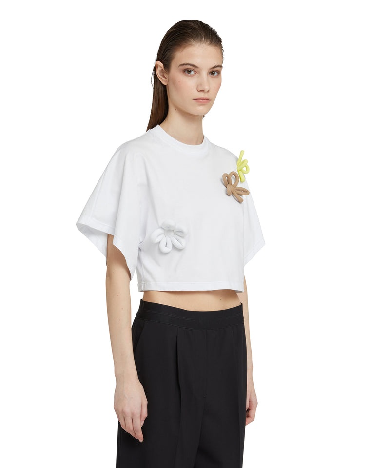 White MSGM T-shirt With Floral Application | USA_MSGM27788