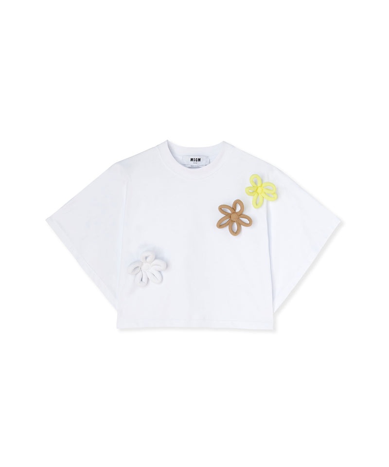 White MSGM T-shirt With Floral Application | USA_MSGM27788