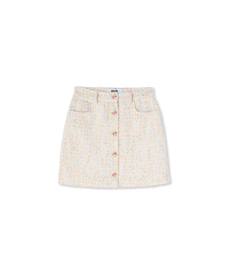 White MSGM Tweed Miniskirt With Multicolored Buttons | USA_MSGM39180