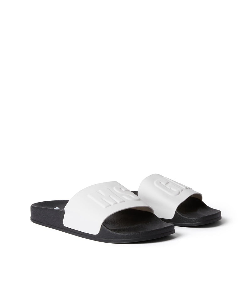 White / Black MSGM Large Logo Pool Slides | USA_MSGM28759