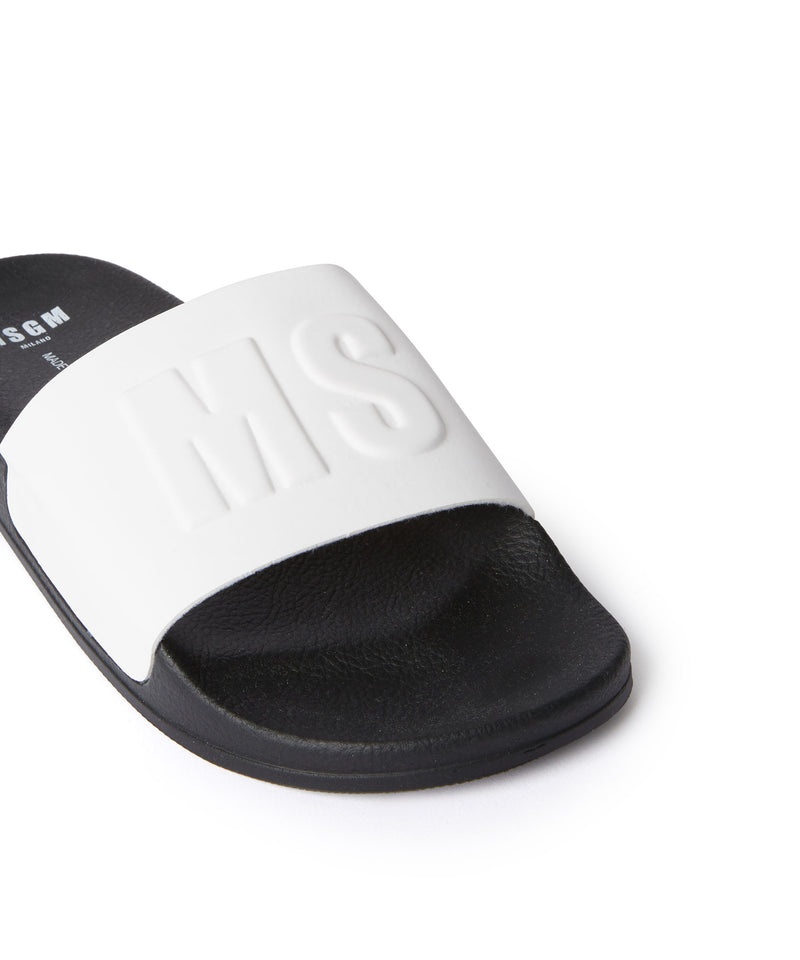 White / Black MSGM Large Logo Pool Slides | USA_MSGM28759