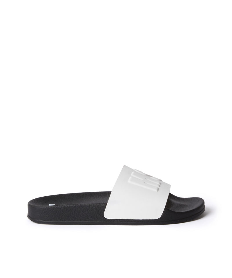 White / Black MSGM Large Logo Pool Slides | USA_MSGM28759