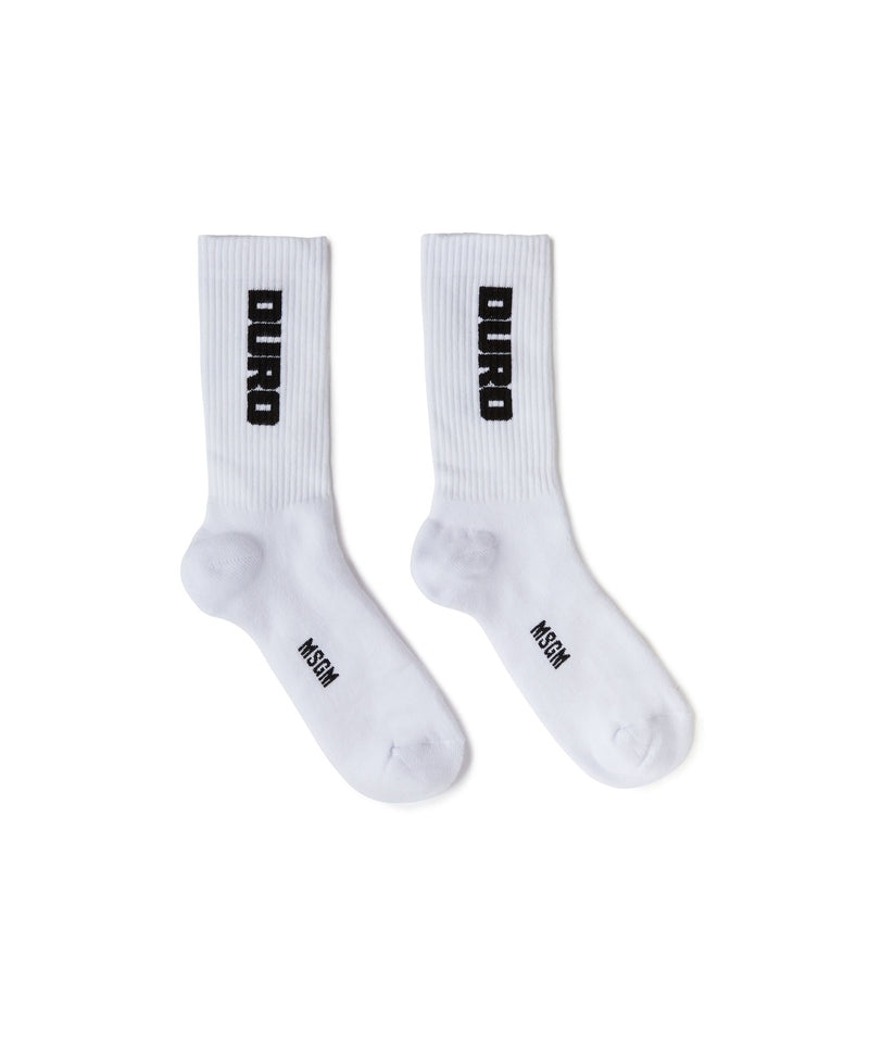 White / Black MSGM Socks With Jacquard Duro Graphic | USA_MSGM46886