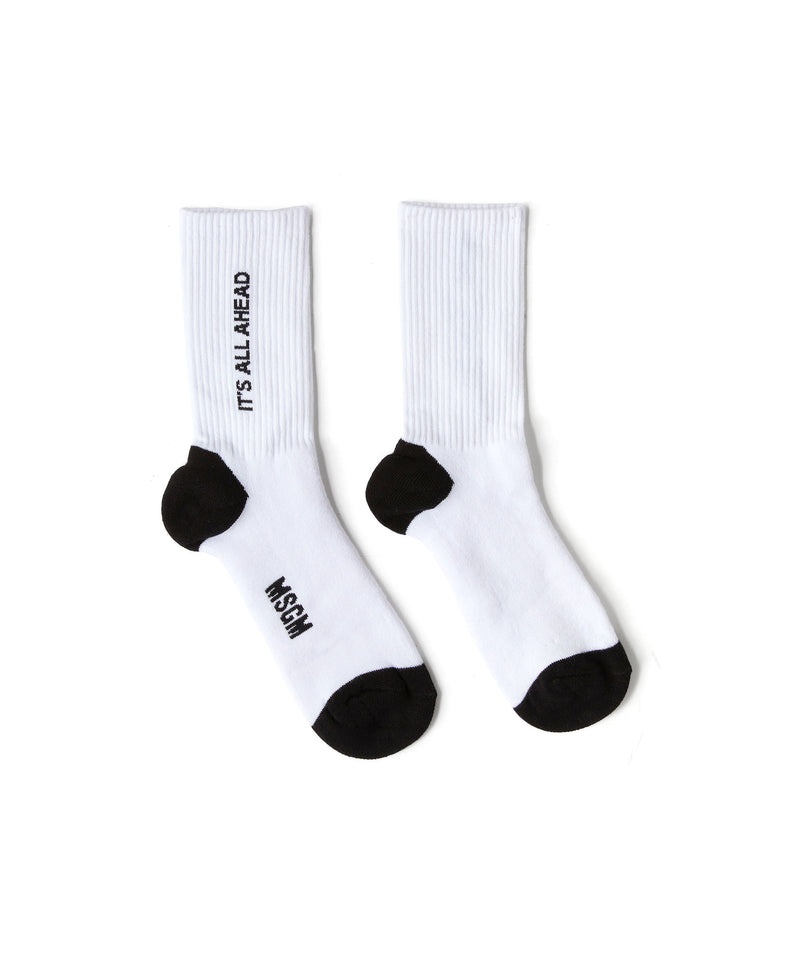 White / Black MSGM Socks With Jacquard Never Look Back Graphic | USA_MSGM41472