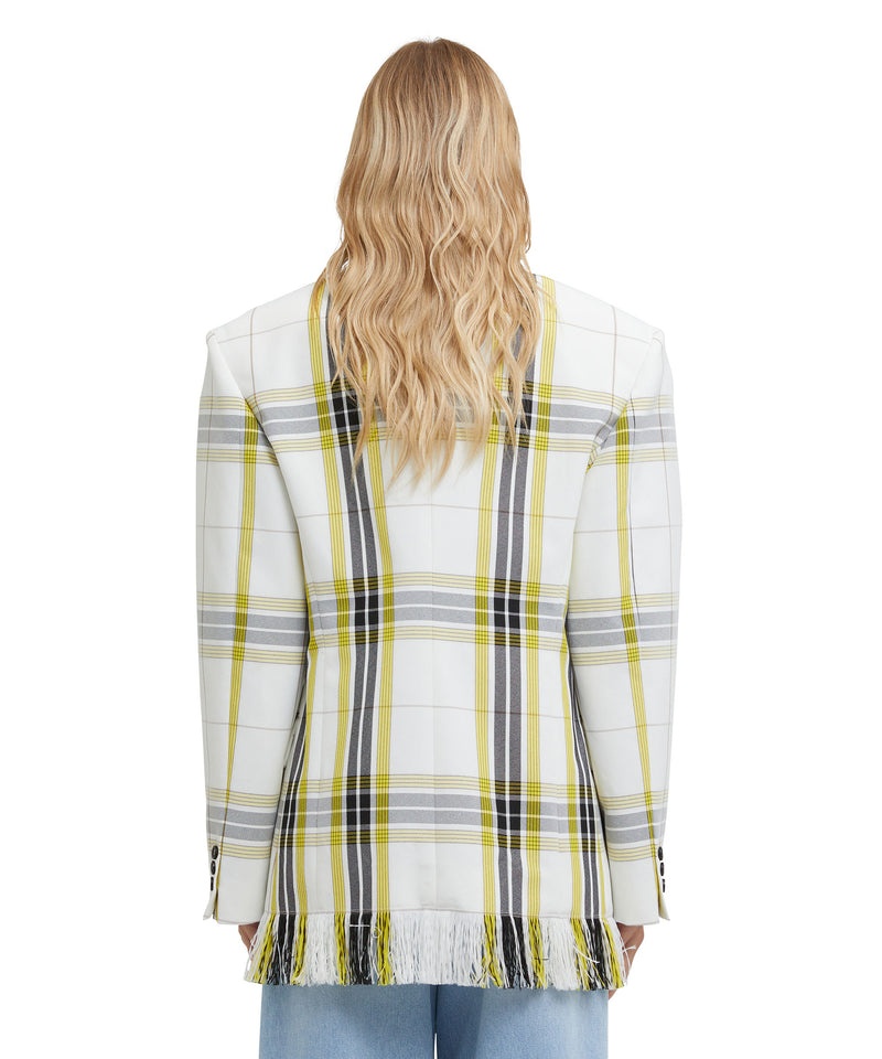 White / Yellow MSGM Asymmetrically Buttoned Jacket In Tecno Canvas Check | USA_MSGM87959