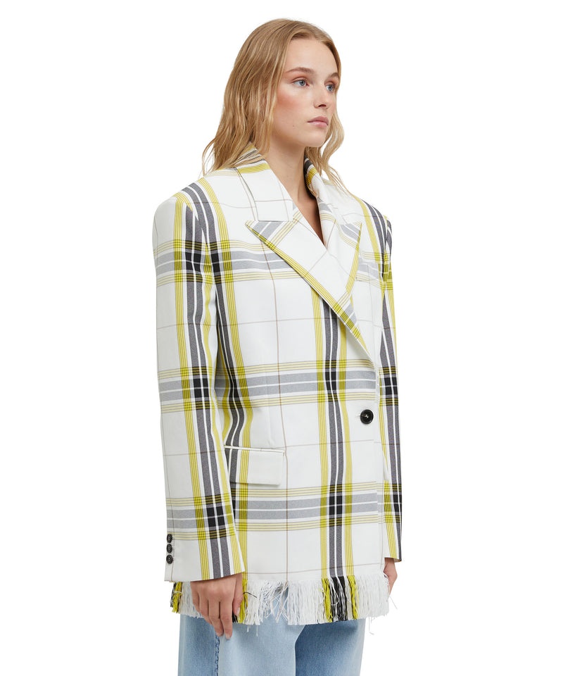 White / Yellow MSGM Asymmetrically Buttoned Jacket In Tecno Canvas Check | USA_MSGM87959