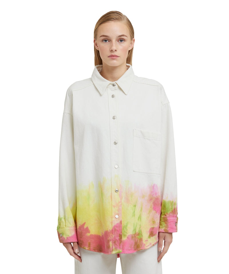 White / Yellow MSGM Bull Cotton Shirt With Tie-dye Treatment | USA_MSGM94931