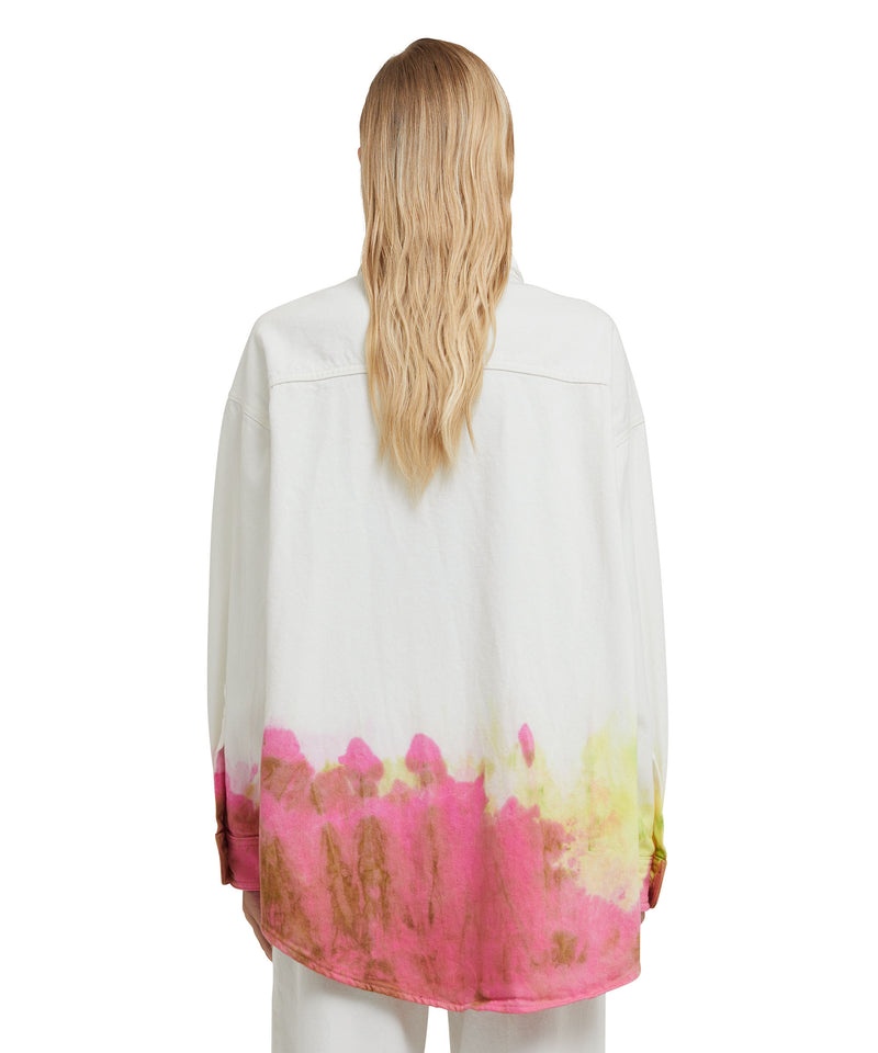 White / Yellow MSGM Bull Cotton Shirt With Tie-dye Treatment | USA_MSGM94931