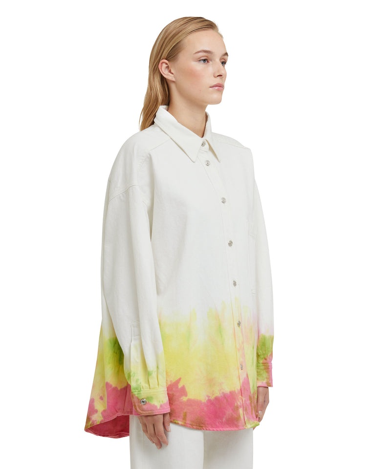 White / Yellow MSGM Bull Cotton Shirt With Tie-dye Treatment | USA_MSGM94931