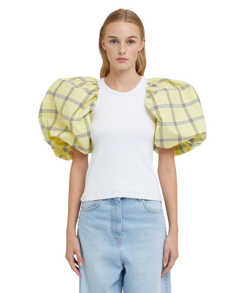 White / Yellow MSGM Puffed Sleeves In Check Fabric | USA_MSGM80938