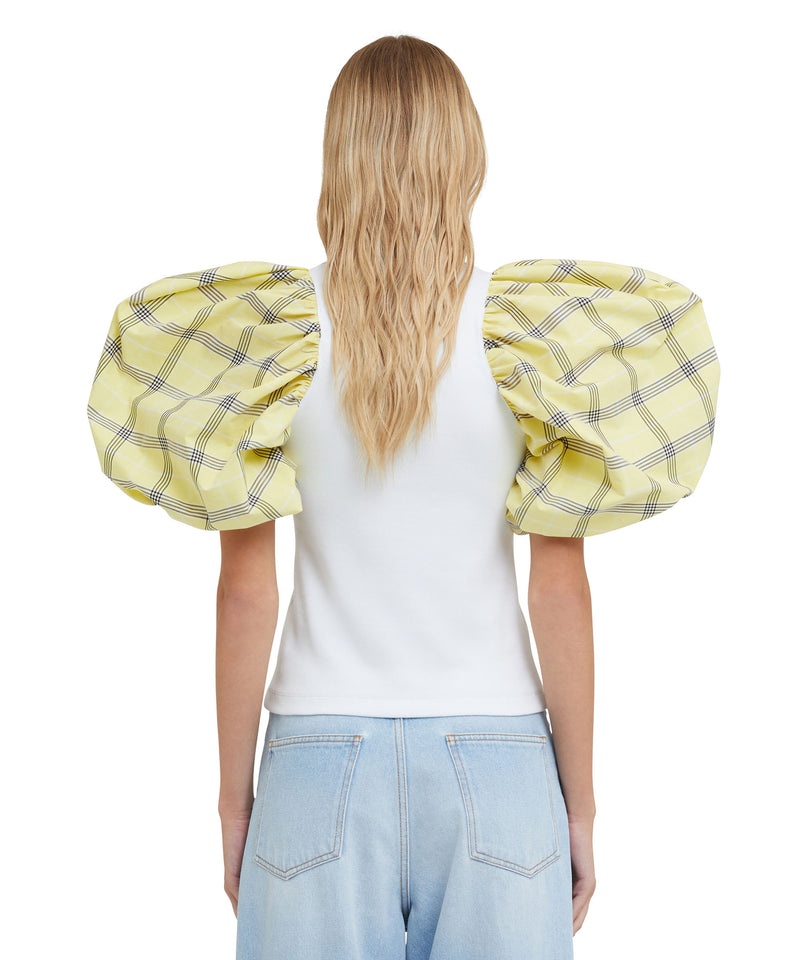 White / Yellow MSGM Puffed Sleeves In Check Fabric | USA_MSGM80938