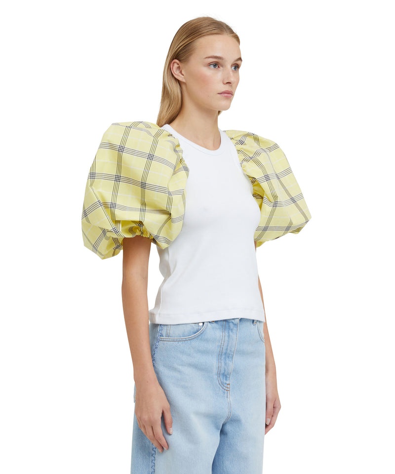 White / Yellow MSGM Puffed Sleeves In Check Fabric | USA_MSGM80938