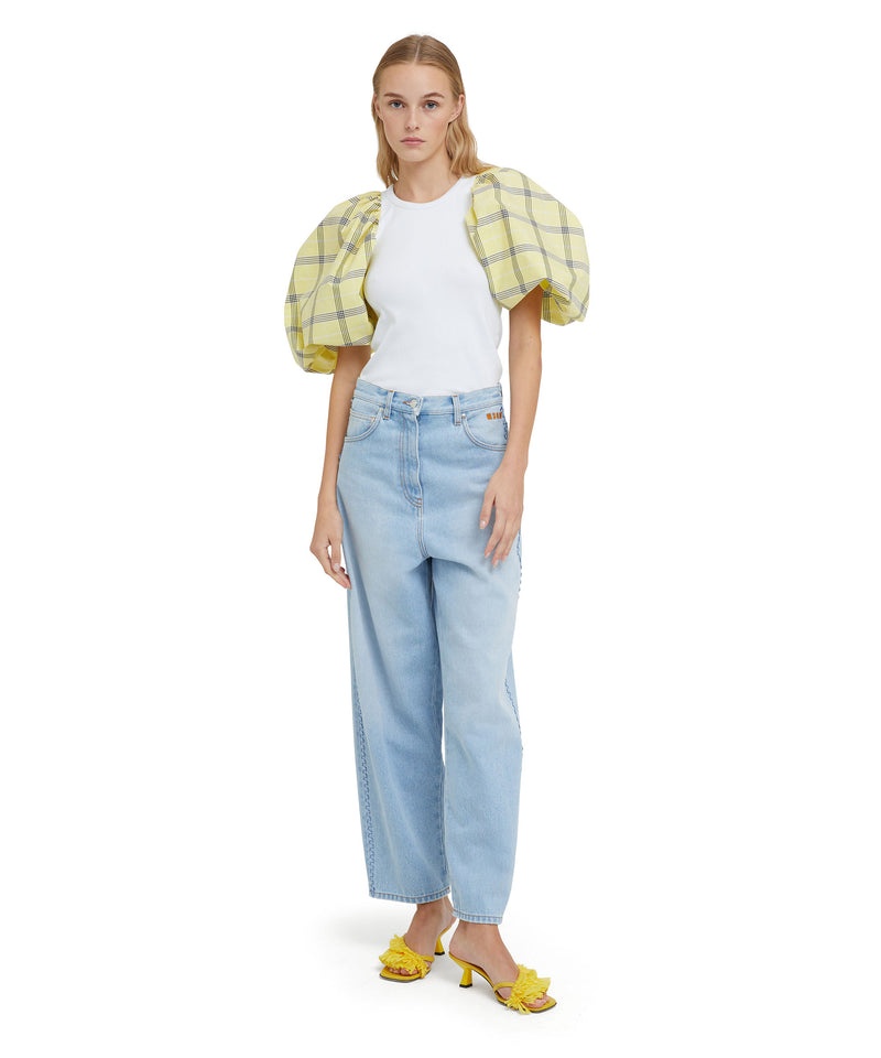 White / Yellow MSGM Puffed Sleeves In Check Fabric | USA_MSGM80938