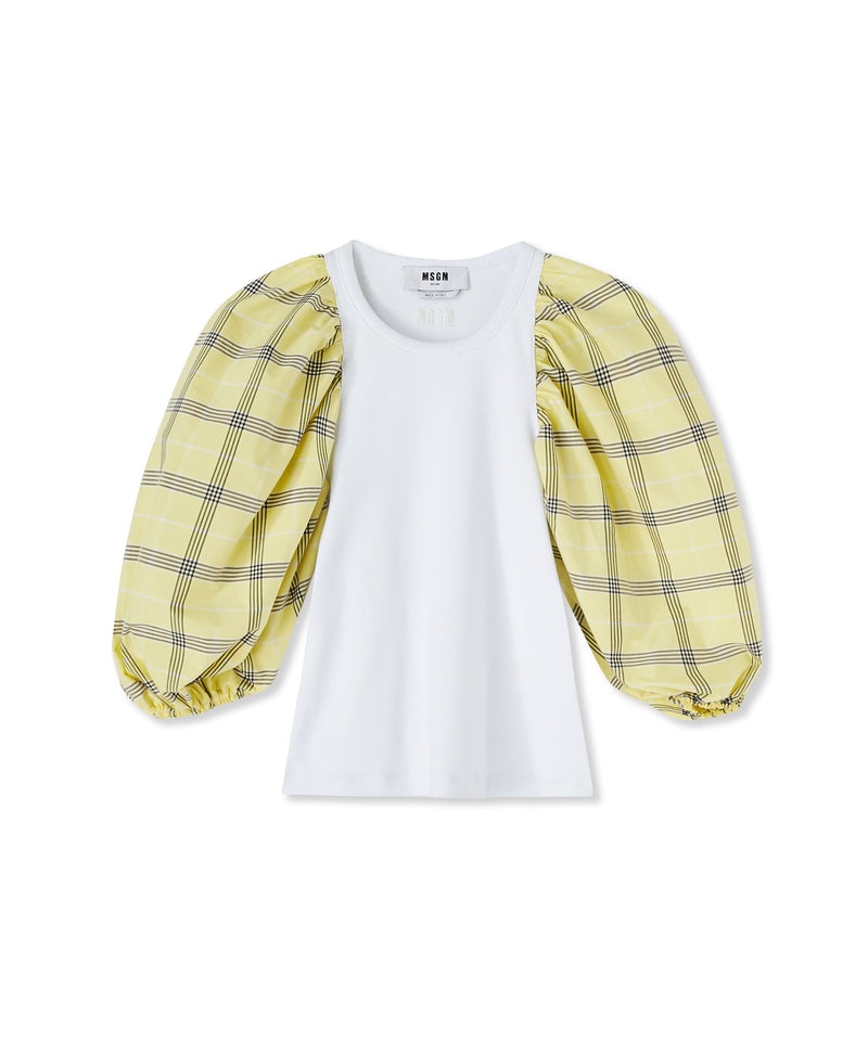 White / Yellow MSGM Puffed Sleeves In Check Fabric | USA_MSGM80938