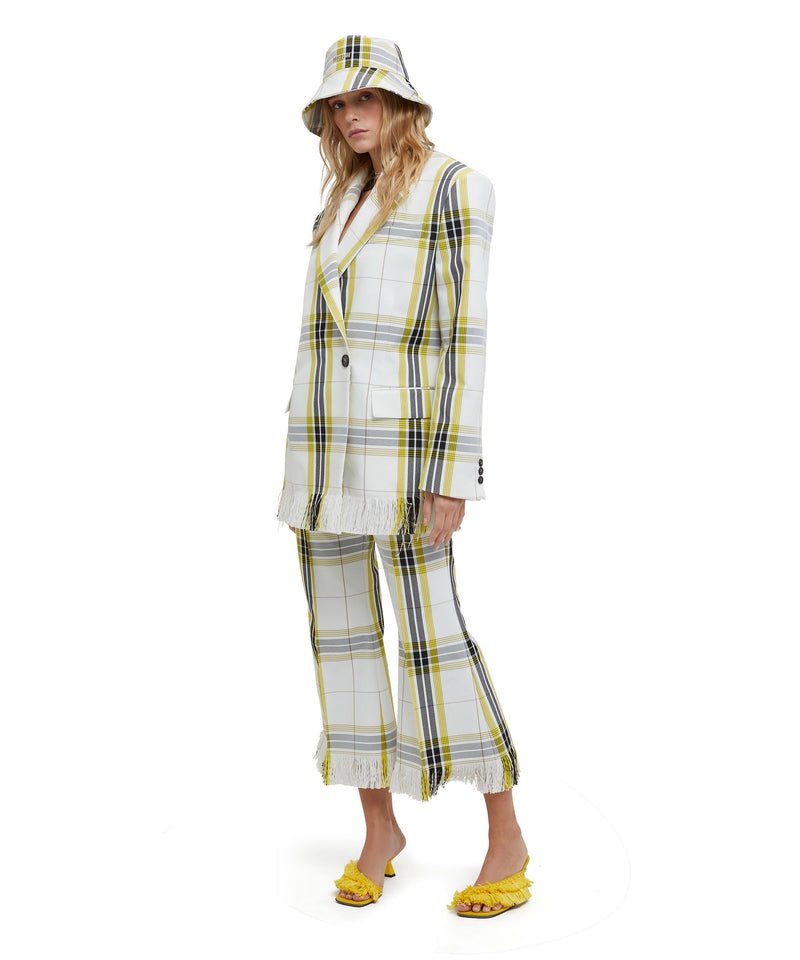 White / Yellow MSGM Tecno Canvas Check Crop Pants | USA_MSGM73669