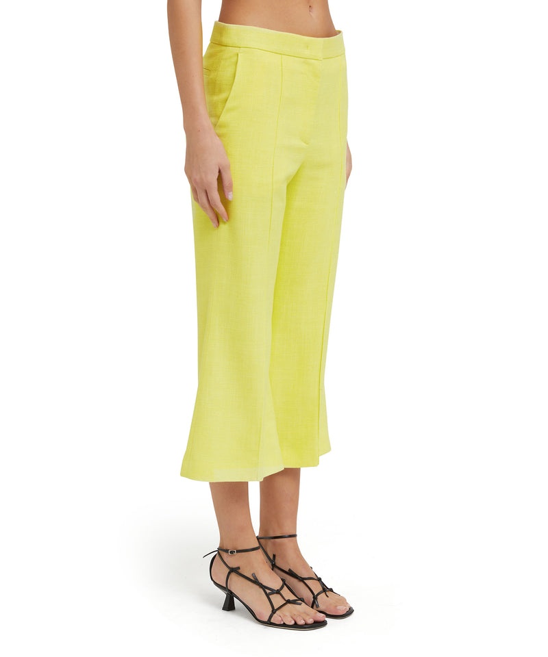 Yellow MSGM Blended Linen Crop Pants | USA_MSGM92564