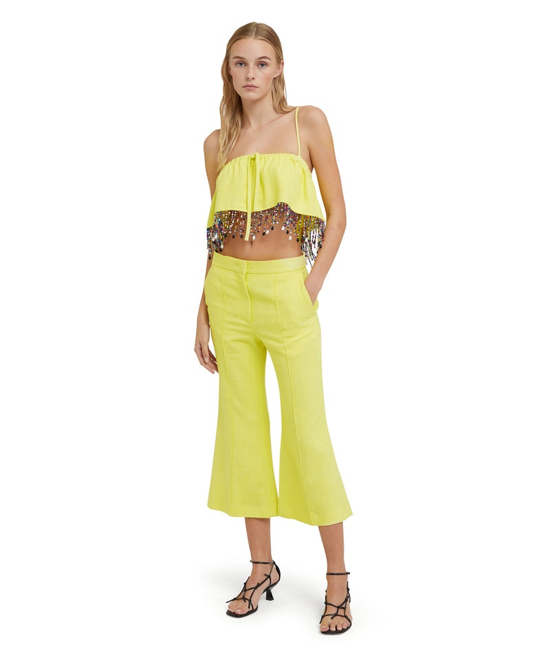 Yellow MSGM Blended Linen Crop Pants | USA_MSGM92564