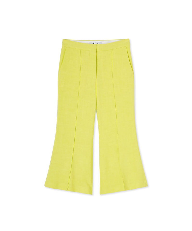 Yellow MSGM Blended Linen Crop Pants | USA_MSGM92564