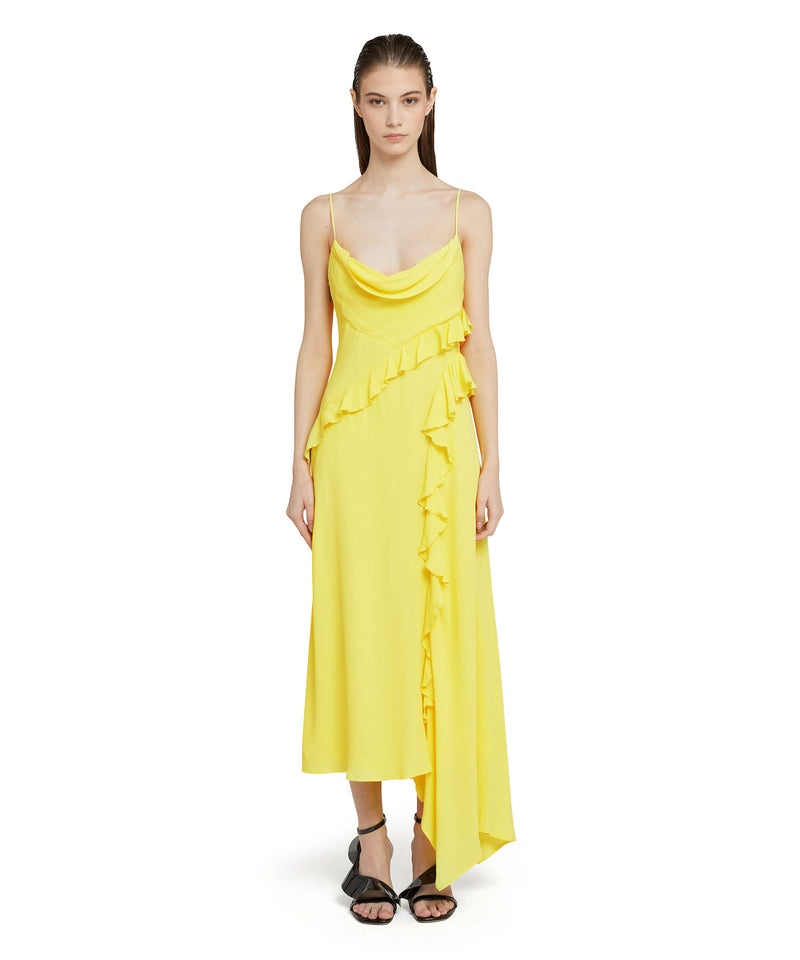 Yellow MSGM Blended Silk Crepe De Chine Ruffled Slip | USA_MSGM69619