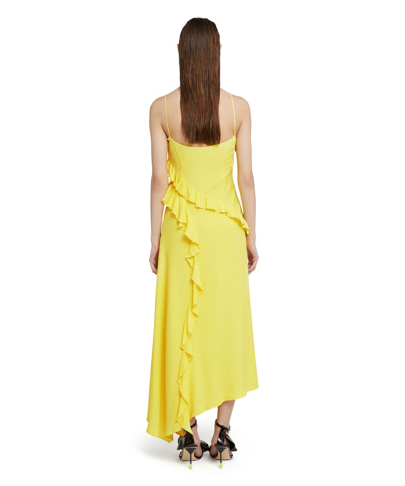 Yellow MSGM Blended Silk Crepe De Chine Ruffled Slip | USA_MSGM69619