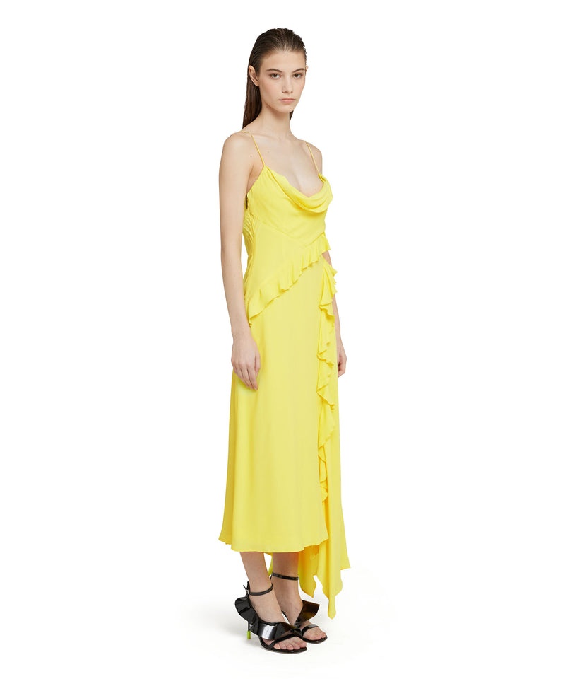 Yellow MSGM Blended Silk Crepe De Chine Ruffled Slip | USA_MSGM69619