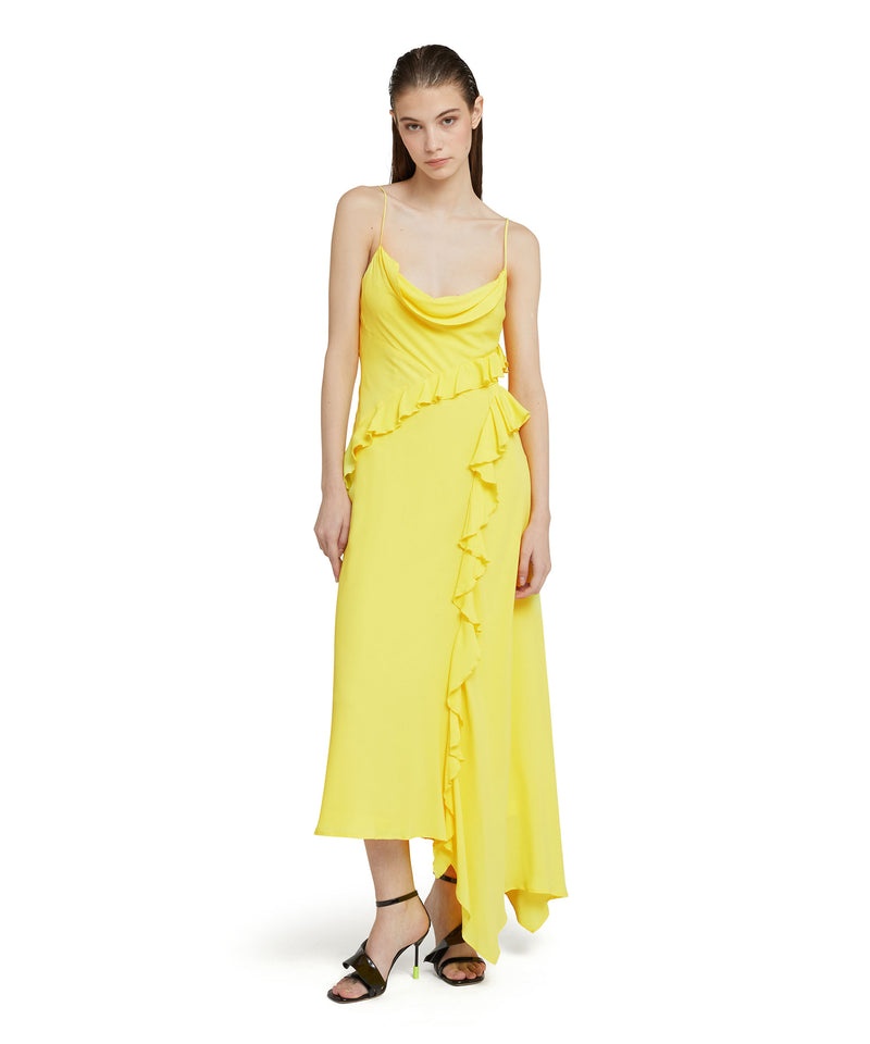 Yellow MSGM Blended Silk Crepe De Chine Ruffled Slip | USA_MSGM69619