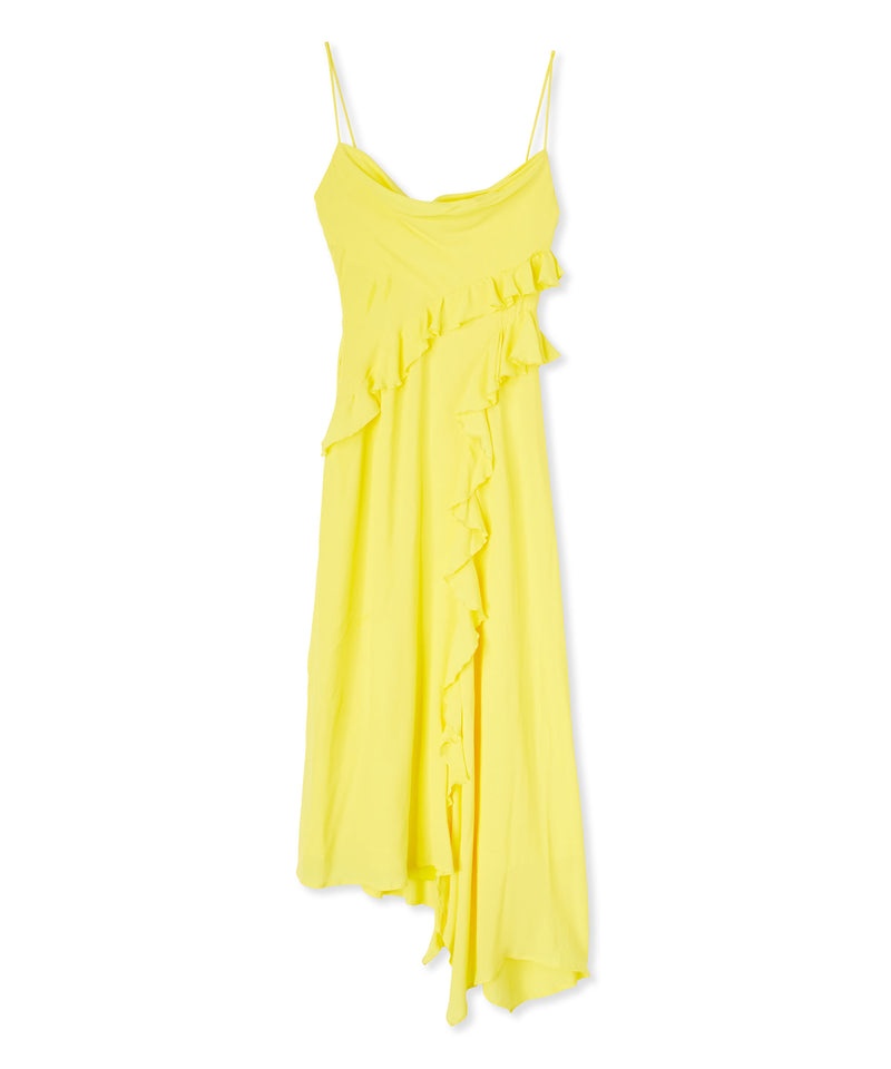 Yellow MSGM Blended Silk Crepe De Chine Ruffled Slip | USA_MSGM69619