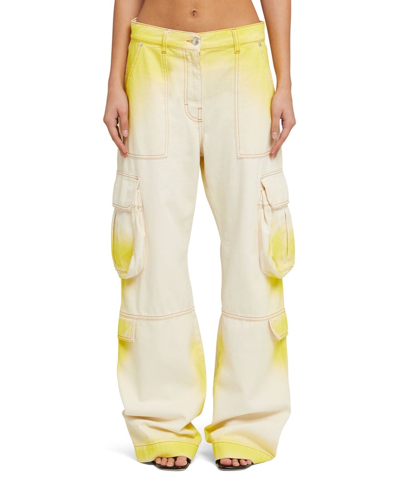 Yellow MSGM Bull Cotton Cargo Pants With Faded Treatment | USA_MSGM22474