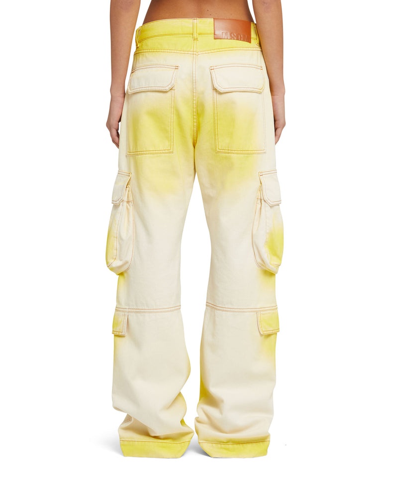 Yellow MSGM Bull Cotton Cargo Pants With Faded Treatment | USA_MSGM22474