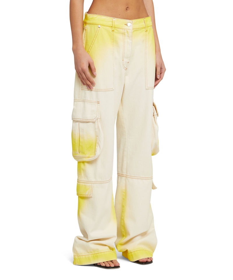 Yellow MSGM Bull Cotton Cargo Pants With Faded Treatment | USA_MSGM22474