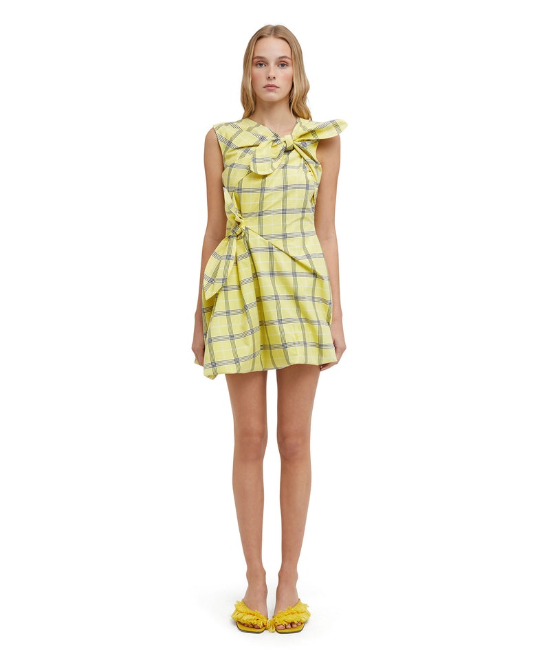 Yellow MSGM Poplin Check Short Draped With Bows | USA_MSGM26477