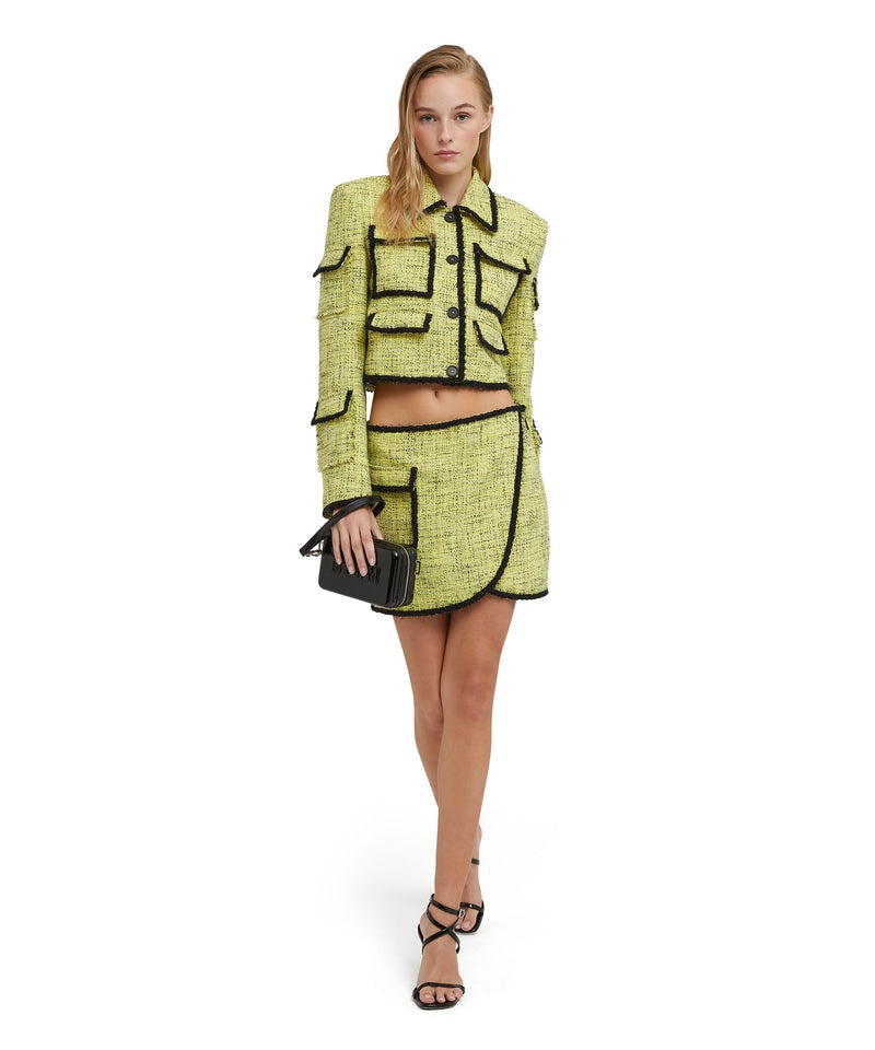 Yellow MSGM Salt And Pepper Tweed Mini Skirt With Pocket | USA_MSGM28515