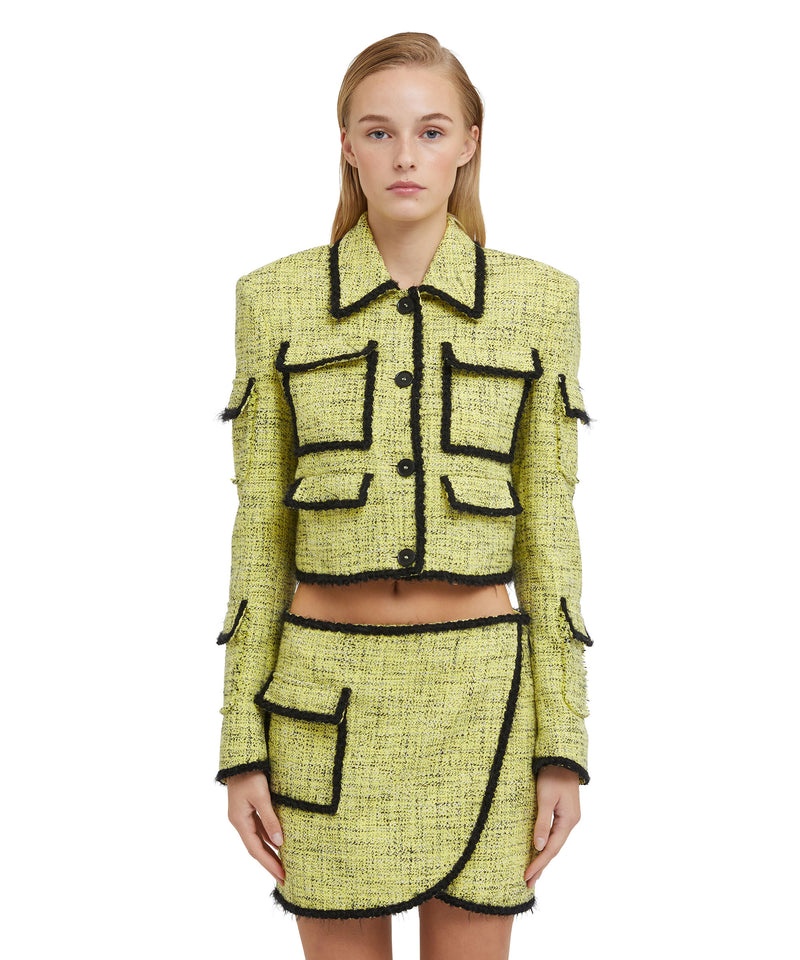 Yellow MSGM Salt And Pepper Tweed Short Jacket With Pockets | USA_MSGM46503