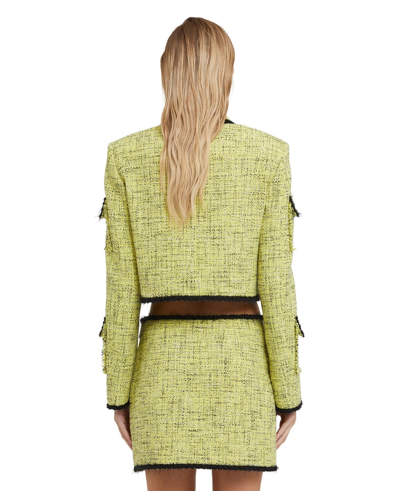 Yellow MSGM Salt And Pepper Tweed Short Jacket With Pockets | USA_MSGM46503